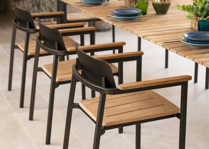 Set Shine Table Aluminium + 4x Shine armchair / teak