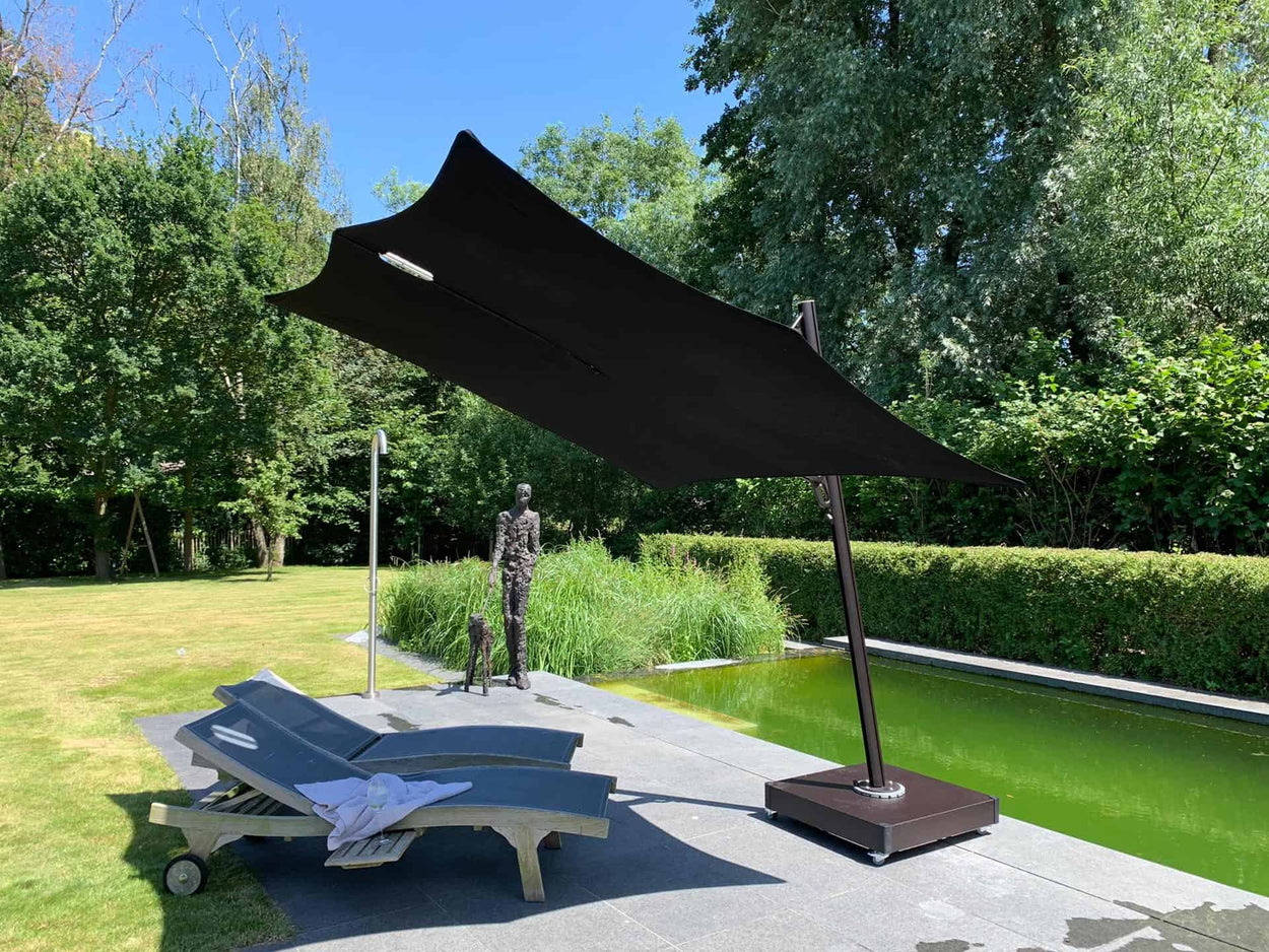 Spectra zwevende parasol 3 m - Black/Black + cover + parasolvoet