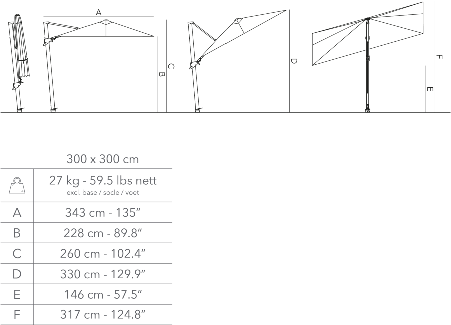 Azore 300 x 300 cm - Cloud + cover + parasolvoet